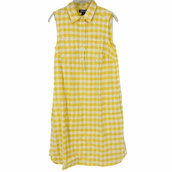 Lands' End Dresses & Skirts - Lands End Plaid Linen Collared A-Line Sleeveless Dress  Yellow  2 Women NWOT